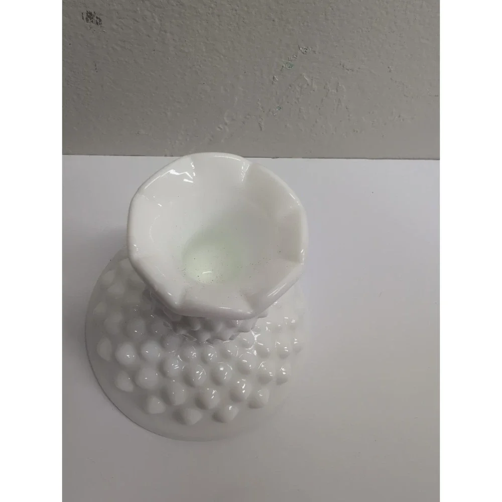 Fenton Vintage White Milk Glass Hobnail Candle Holder 3.5